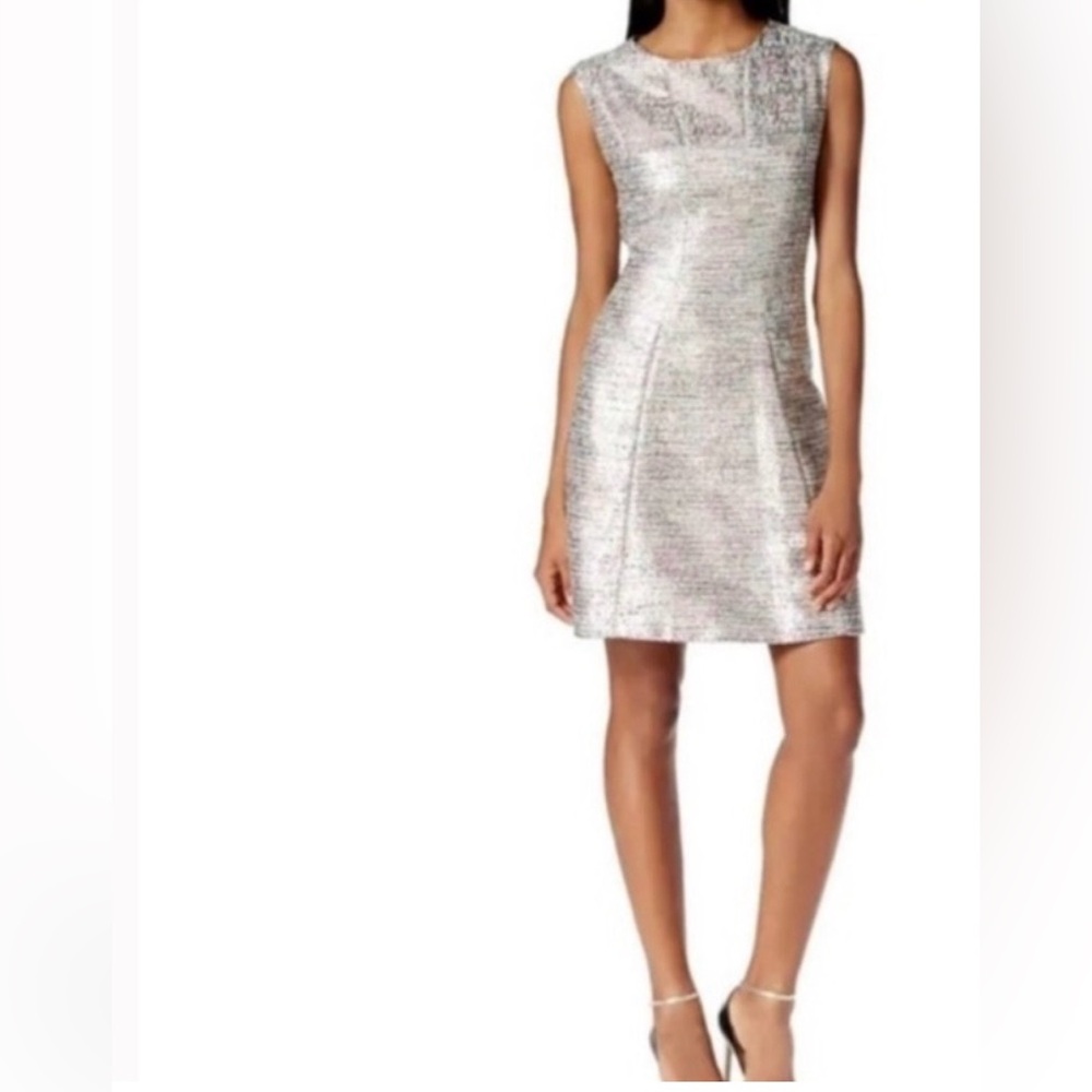 Tahari ASL Champagne Metallic Flared Dress